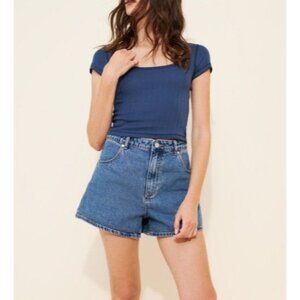 Free People Intimately End Game Pointelle Baby Tee Navy Blue Scoop Neck Large